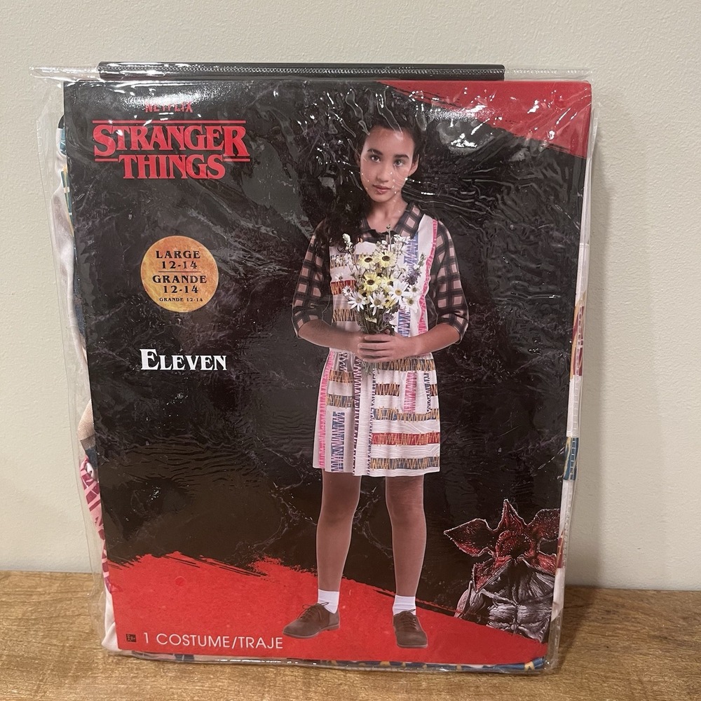 Stranger Things Eleven Costume Child L 12/14 Dress Netflix Halloween Cosplay NEW